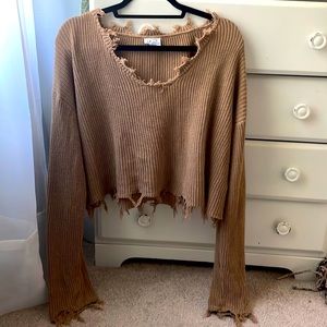 Cropped fringe sweater